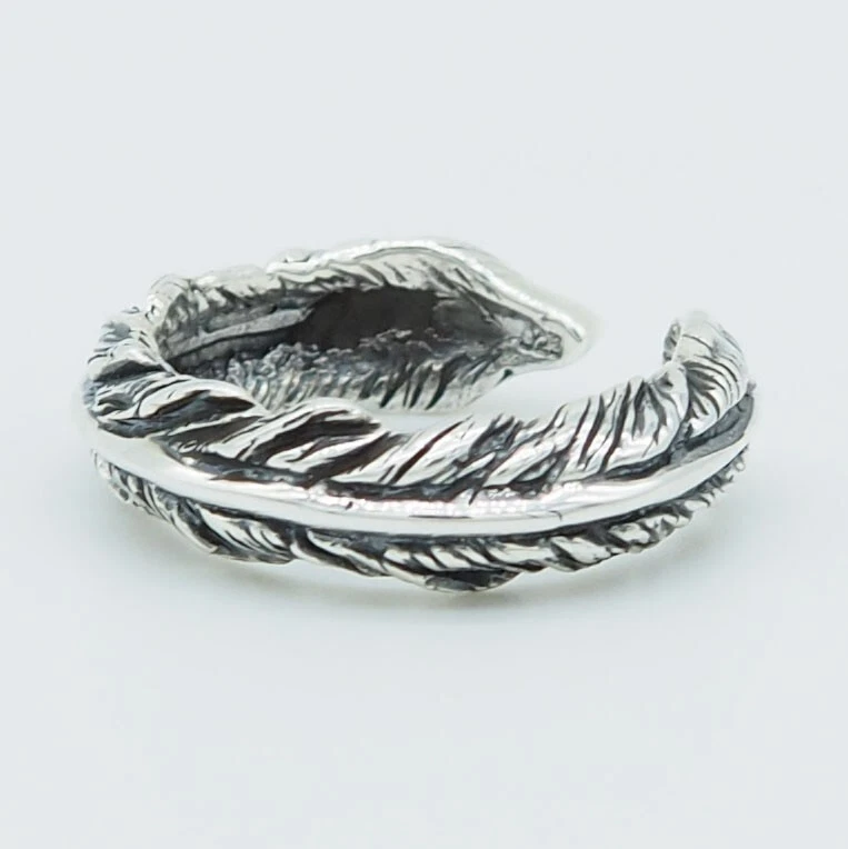Anillo Navajo Pluma Hombre Mujer Vintage Gótico Ajustable Plata de Ley 925 Foto 3 de 4