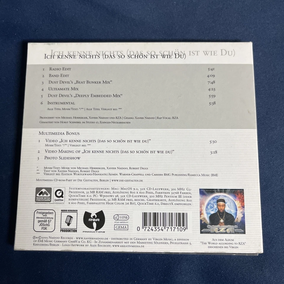 Ich Kenne Nichts (das So von Rza Feat.Xavier Naidoo - Maxi CD Zustand Gut @132 - Bild 2 von 3