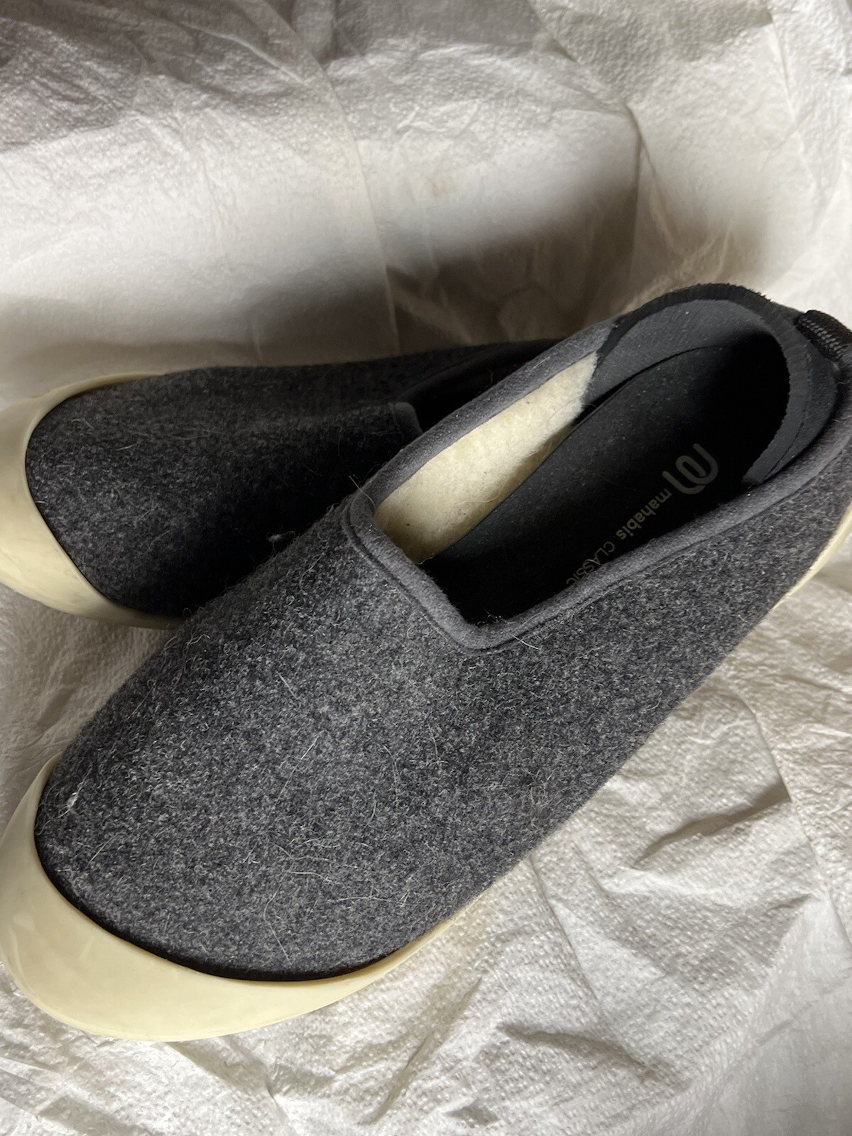 SAOLA Pantofole Mahabis originali suola staccabile grigio lana sherpa slip on taglia EU 39 8 5