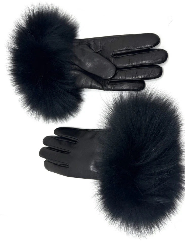 Nuevo en caja Hima BARNEYS New York Piel Negro Cuero Mujer Guantes Talla 7 Cachemira Foto 2 de 4