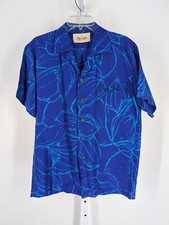 Kamehameha Hawaiian Aloha Blue Tiki Loopneck Shirt Vintage 1960s Rockabilly Art