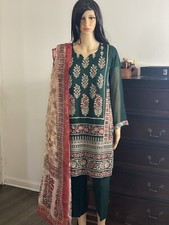 Pakistani Embroidered Green Georgette Shalwar Kameez Printed Georgette Dupatta