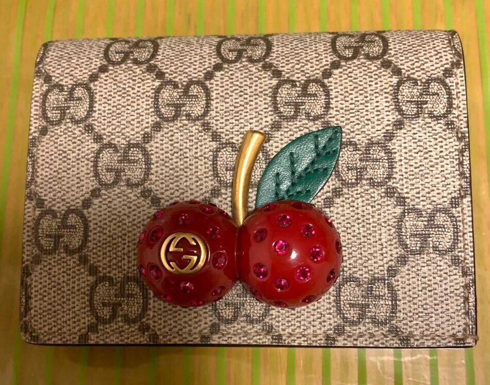 GUCCI Portefeuille Pliable Portefeuille Cerise GG Supreme Toile avec Boîte Authentique