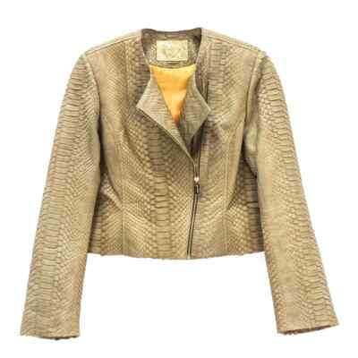 Giovanna Barrios Cropped Python Moto Jacket