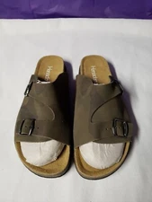 Harssidanzar Womens Leather Sandal,Cork Footbed,green camo,size 9