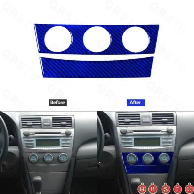 2x Blue Carbon Fiber Manual Climate Control Cover Trim For Toyota Camry 2007-11
