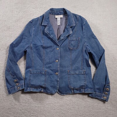 SagHarbor Blue Jean Jacket Womens 4 Stretch Denim Button Up Pockets Collared 