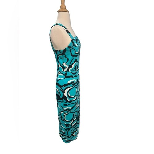 Rachel Roy Teal Blue/ Black Floral Sleeveless Midi Fitted Dress-size Small - Picture 6 of 8
