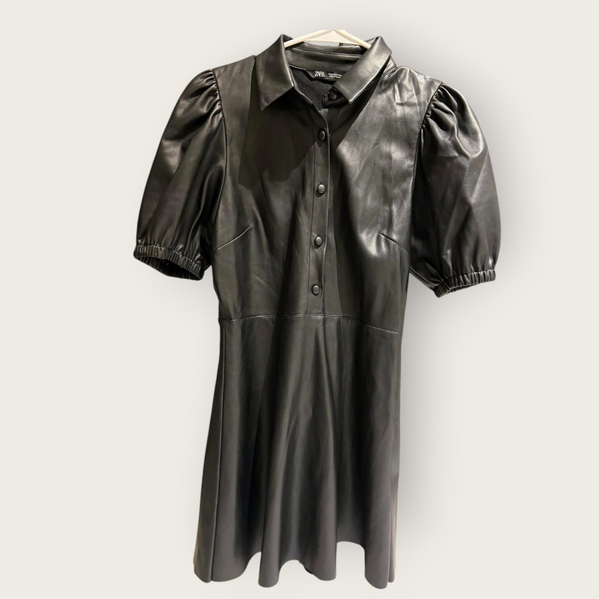 ZARA Black Faux Leather Puff Sleeve Button Front Mini Dress Women's Pre-Owned | eBay ZARA Black Faux Leather Puff Sleeve Button Front Mini Dress Women's Pre-Owned | eBay