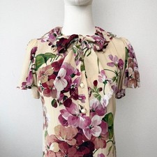 GUCCI Recent Model Bowtie Silk Dress GG Pearl Button Knee Size S-M Approx