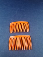 Vintage 1980's Orange Goody Style Hair Combs Pair Plastic Retro 17