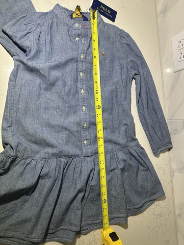 NWT Polo Ralph Lauren Girls' Shirt Dress Size 7 Blue Cotton Chambray Drop-Waist - Picture 9 of 9