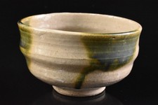 R5321: Japanese Oribe-ware Green glaze TEA BOWL Green tea tool Tea Ceremony