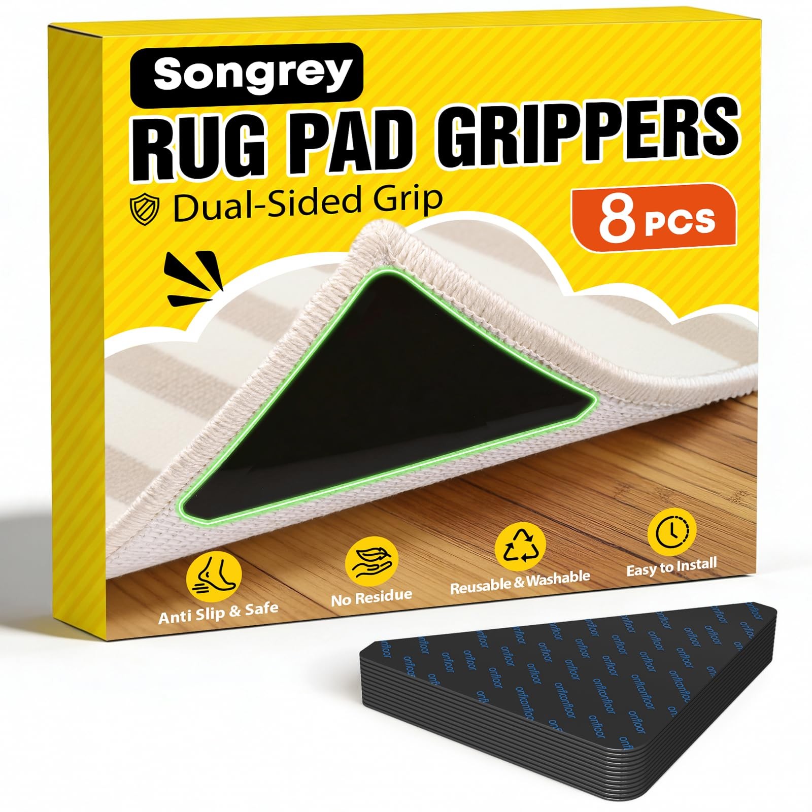 Rug Tape Rug Corner Grippers 8PCS, Reusable Double-Sided Carpet Tape to Hold ...