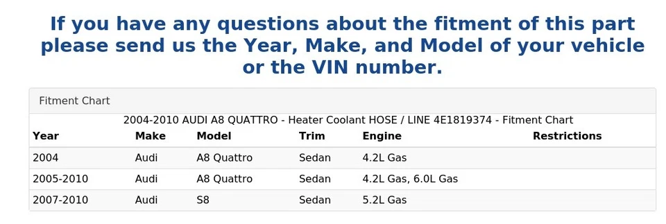 AUDI A8 QUATTRO 2004-2010 - Manguera de calefacción refrigerante / línea 4E1819374 Foto 4 de 4