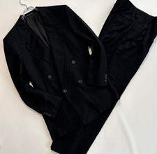 90s Gianni Versace Medusa Wool Double Breasted Suit Set Black Made In Italy 48