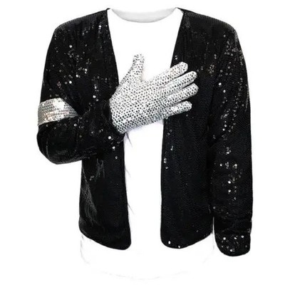 80s Billy Jean Michael Jackson Sequin Suit Coat Gloves Fancy Dress Adult Costume