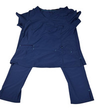 ScrubStar Women Scrub Set Petite Size L/XL Indigo Blue V-Neck Top Pants Medical