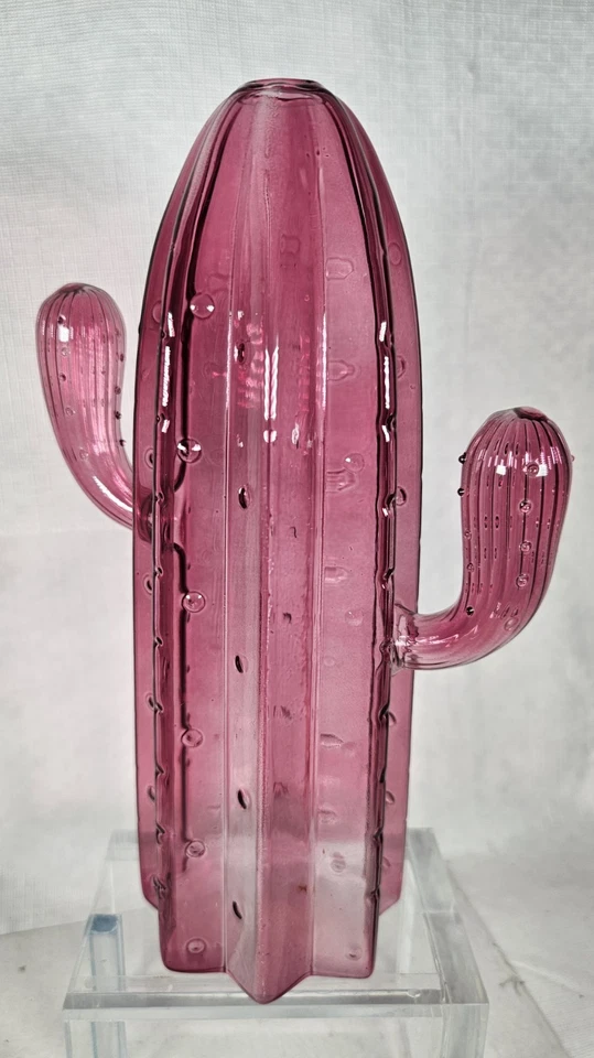 Anthropologie pink Art glass cactus Flower vase 8.5"  Rare  - Image 4 of 4