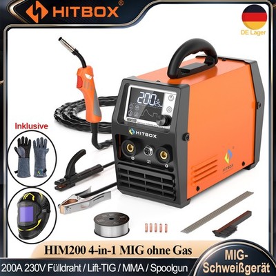 HITBOX 200A 4in1 Fülldraht MIG-Schweißgerät 230V Digital STICK TIG Spoolpistole