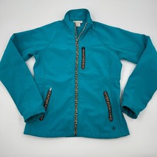 Ariat Teal Cheetah Print Zip Up Softshell Jacket Women's Size Small
