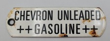 Vintage Chevron Unleaded Gasoline Distressed Rustic Porcelain Metal Gas Pump Tag