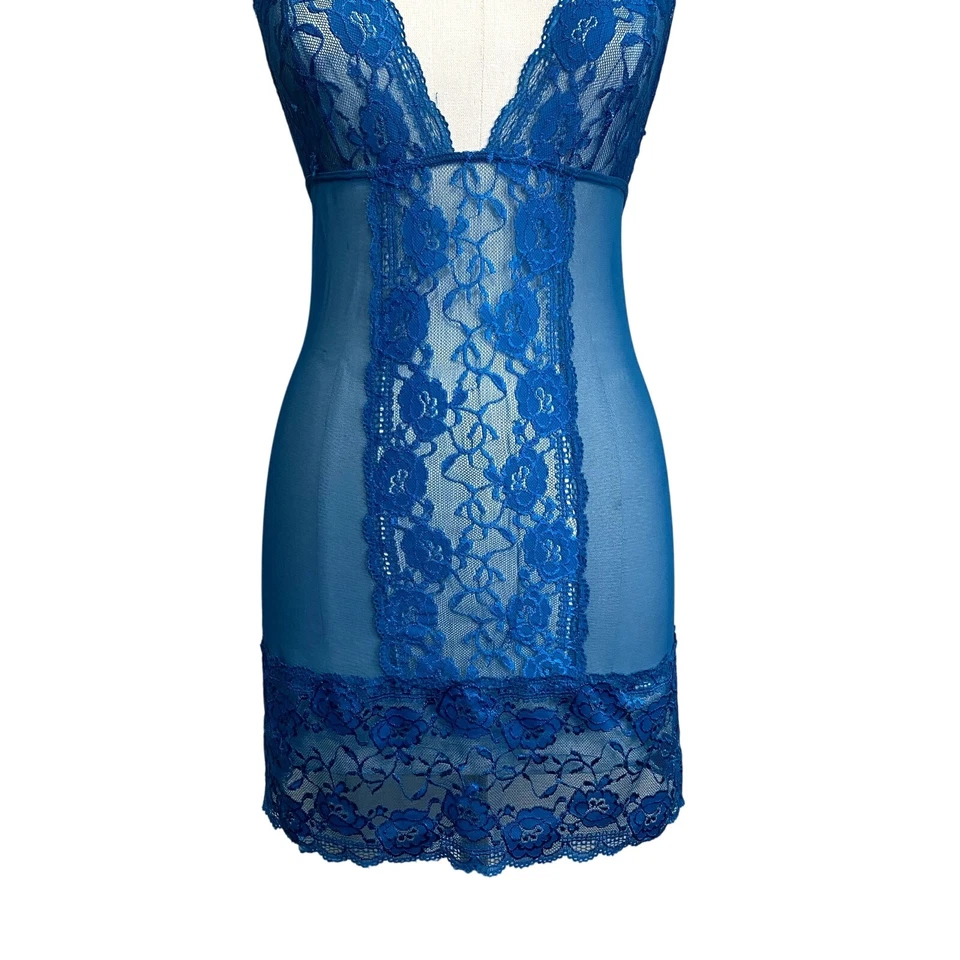 Dreamgirl Lencería Azul Encaje Vestido Sin Mangas Hada Con Cordones Espalda Romántico  Foto 4 de 4