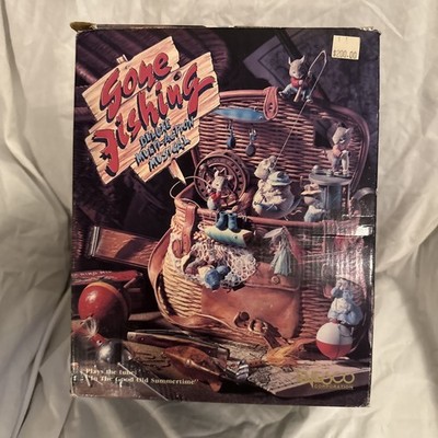 1990 ''Gone Fishing'' Enesco Deluxe Multi-Action Musical Box with Box