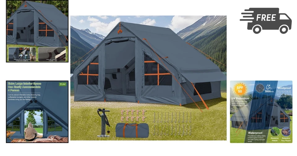 Inflatable Camping Tent Waterproof Easy Setup 6 Person Glamping Tents - Image 2 of 4