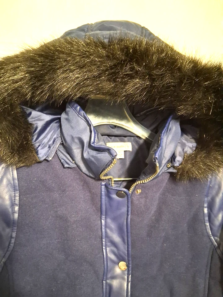Chaqueta Abrigo Susan Graver Mujer Mediana Azul Imitación Cuero Piel Puffer Polar Parka Foto 3 de 4