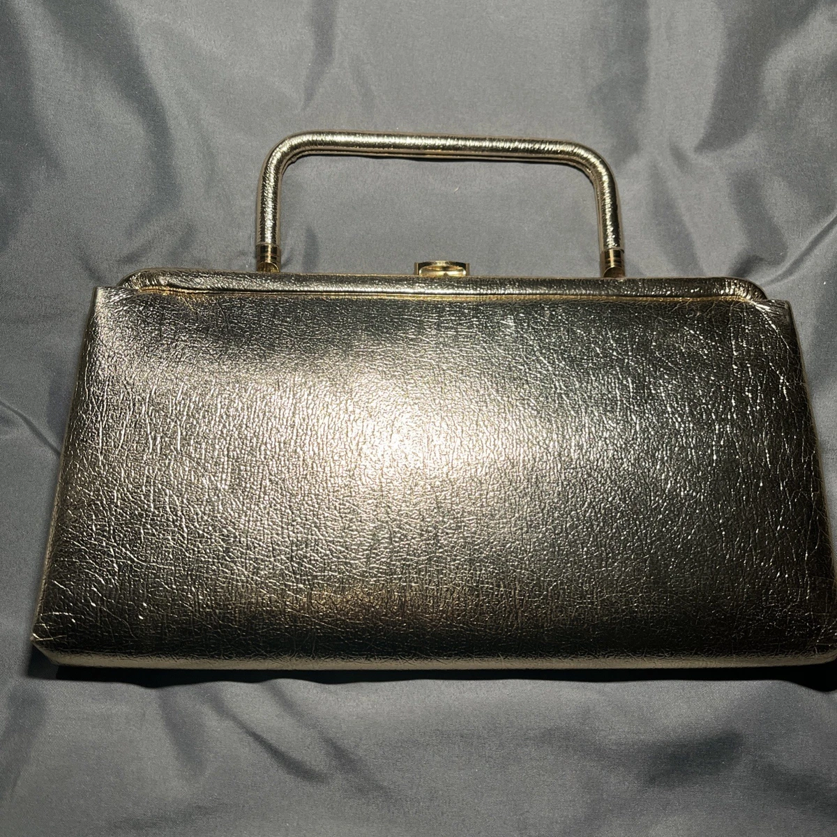 Vintage shimmering mtallic pillbox hat and gold evening bag Vintage-Gold-Metal-Steel-Cut-  main image 3