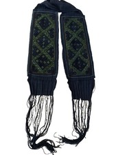 Vintage Hmong Cotton Hand Embroidered Indigo Belt with Fringe