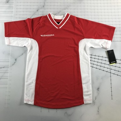 Diadora Shirt Youth Large Red White Soccer Jersey Villa DIADRY Short Sleeve