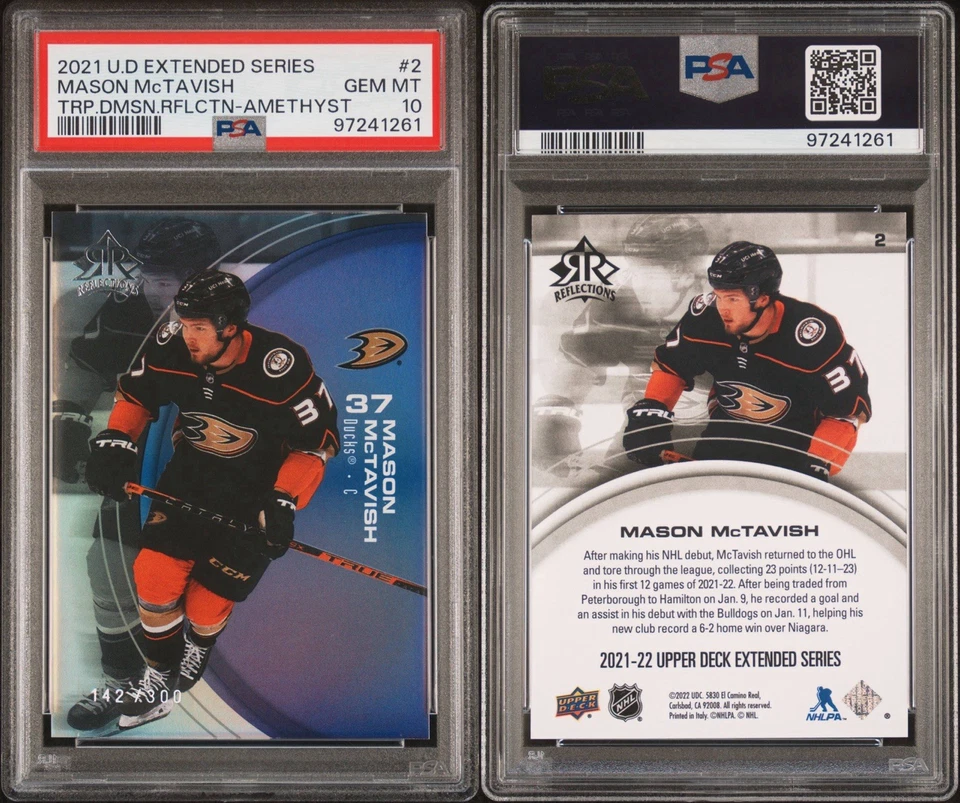 Mason McTavish 2021-22 UD Extended Reflections Amethyst RC #d/300 Rookie PSA 10! - Image 3 of 3