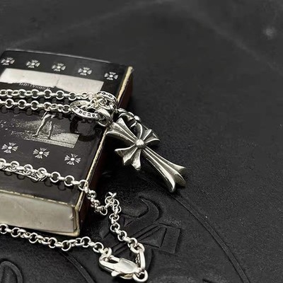 S925 Silver Double Cross Pendent Necklace✓ Chrome Hearts A&G