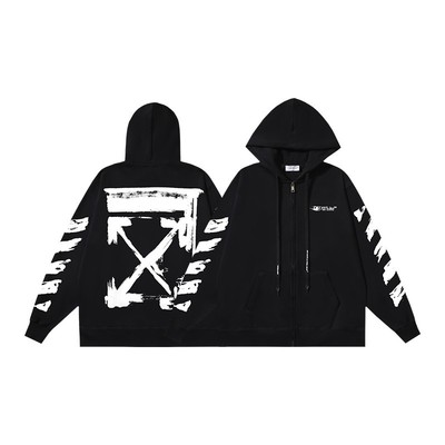 Off Arrow White Graffiti Arrows Hoodie Unisex Casual Full Zip Sweatshirt Jackets