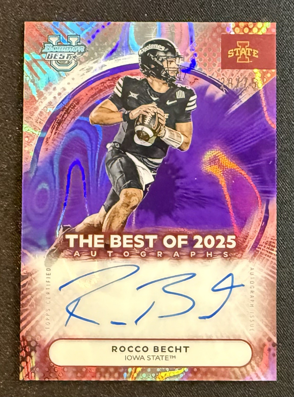 2025 Bowman U Best ROCCO BECHT Purple Lava Refractor Auto /75 Iowa State