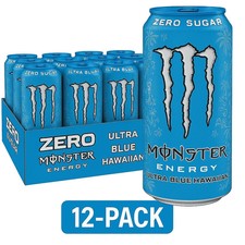 Monster Ultra Blue Hawaiia Zero Sugar Energy Drink Can 16oz (473ml) - Pack of 12