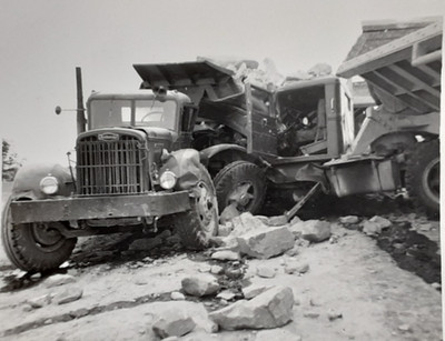 1940's Autocar Dump Truck After Collision/Crash/Accident: 1950's Snapshot Photo
