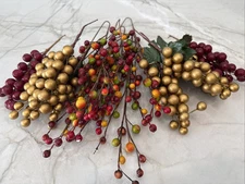 Lot of  13 Vintage Faux Berries Grapes Sprigs of Faux Flowers USED