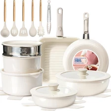 KIKCOIN Ceramic Nonstick Pots and Pans Set - Cookware Set with Detachable Handle