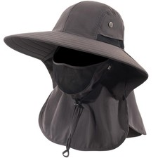 Mens Women Fishing Hat UPF 50 Wide Brim Sun Hat with Face Cover Neck Flap ...
