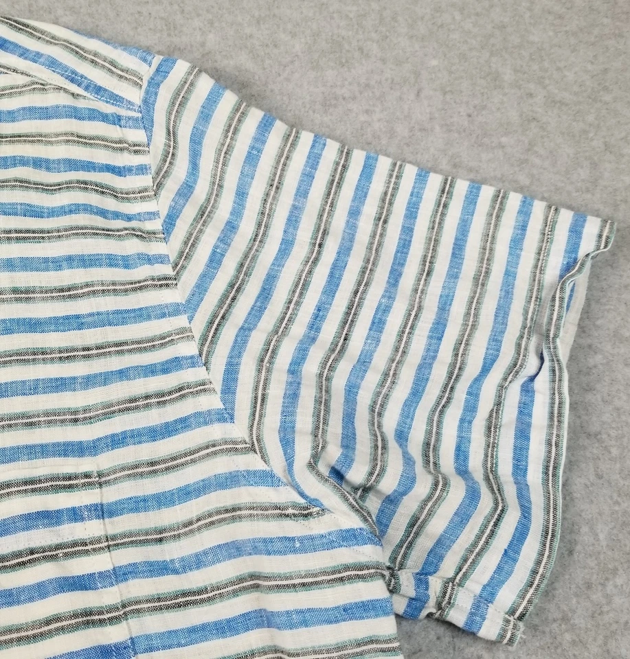 Camisa masculina RODD & GUNN com botões listra extra grande linho manga curta ajuste esportivo - Imagem 4 de 4