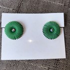 Vintage - West Germany Soft GREEN Plastic with Rhinestone Clip On Earrings