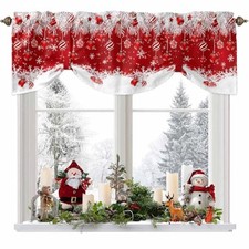 Christmas Tie Up Valances for Windows, Snowflake 54"W x 18"L Pack of 1 Red