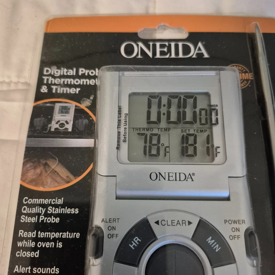 Oneida Sonda Digital Termómetro y Temporizador de Cocina Plateado/Gris Modelo 31201 Nuevo Foto 2 de 4