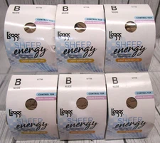 Lot of 6 L'eggs Sheer Energy Control Top Light Support Leg Pantyhose Size B Nude