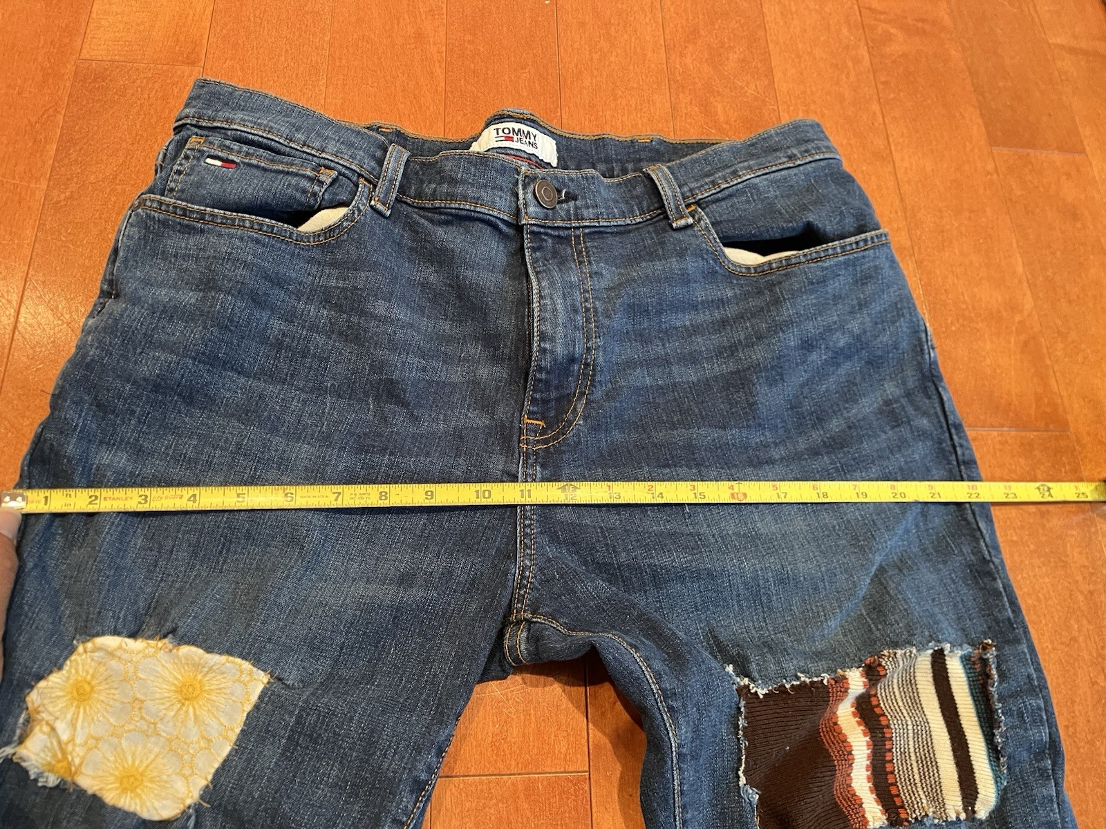 Boho, up cycle, Women's Blue Patchwork Distressed… - image 8