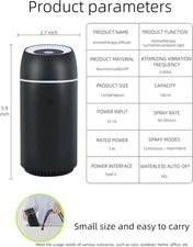 Car Diffuser for Essential Oils Portable Mini Ultrasonic Mist Humidifier 100m...