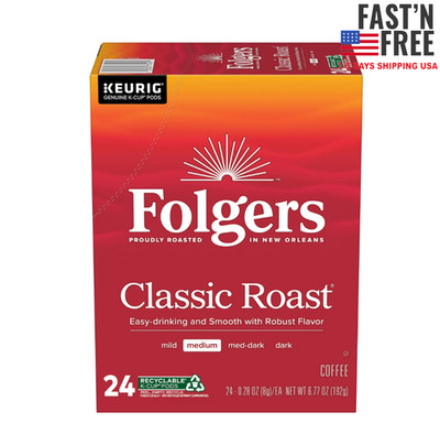 Folgers Classic Roast, Medium Roast Coffee, Keurig K Cup Pods, 24 Count Box 